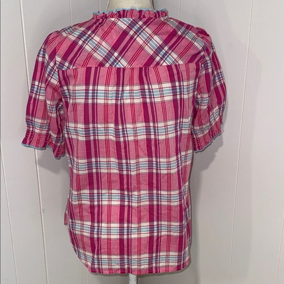 Talbots Pink Plaid Ruffle Blouse - Picture 3 of 5